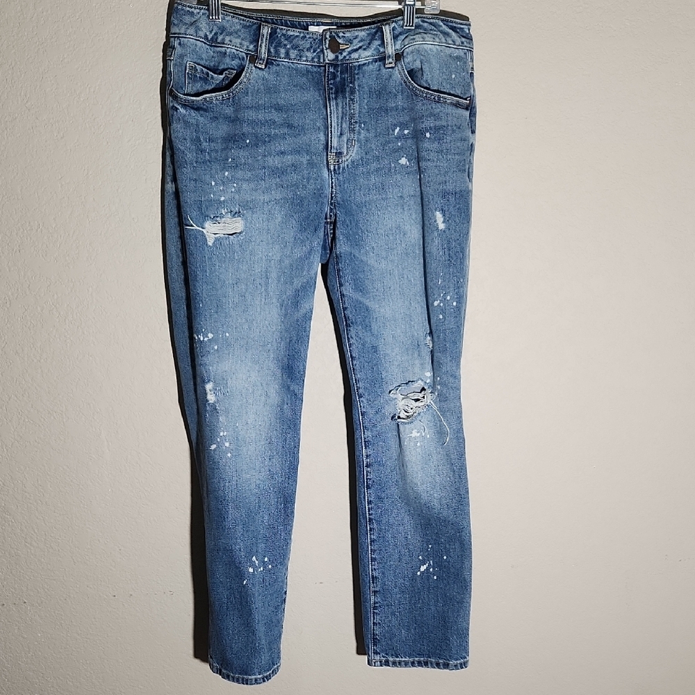 CAbi Blue Boyfriend Jeans with Distressed Details